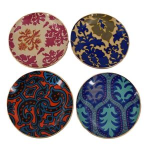 Tracy Reese Plate Set 4 7in Multicolor Mixed Patterns 18-Karat Gold Plated Rim